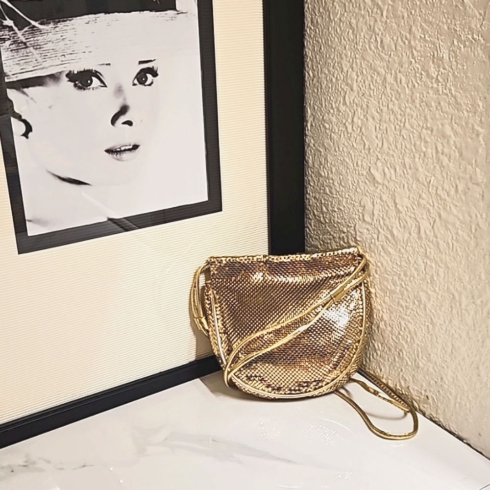 Vintage Whiting and Davis gold metal mesh evening bag
